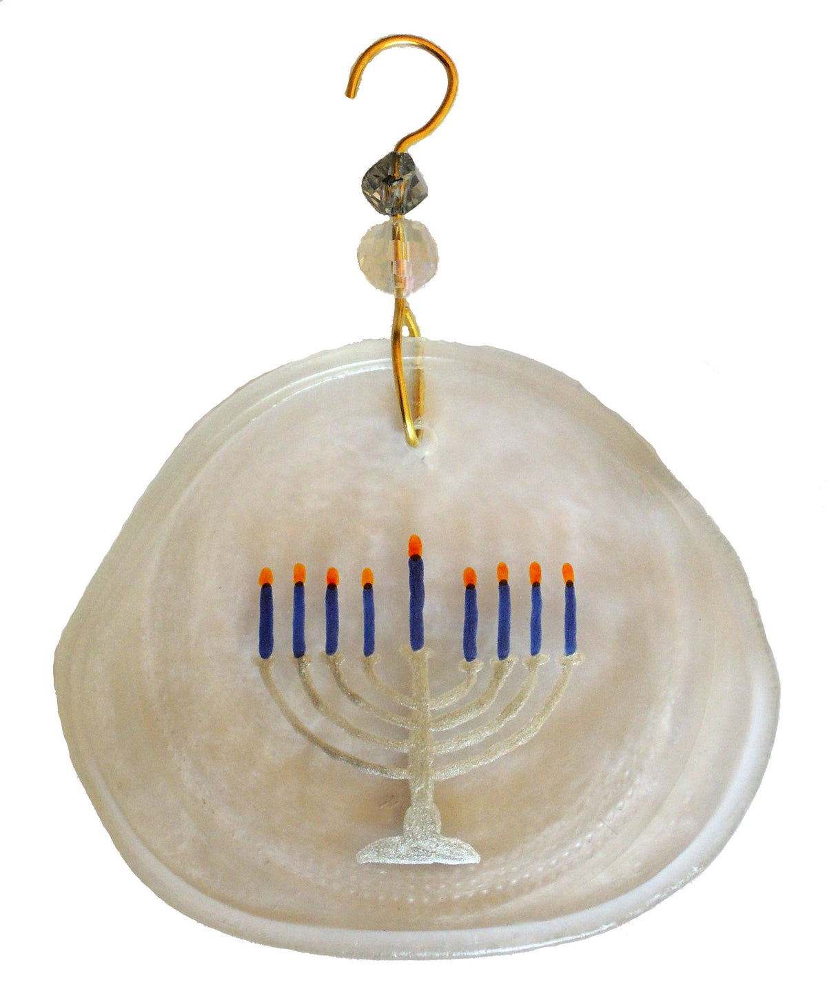 silver menorah on ornament