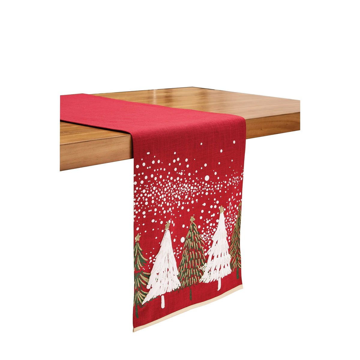 red table runner w white trees