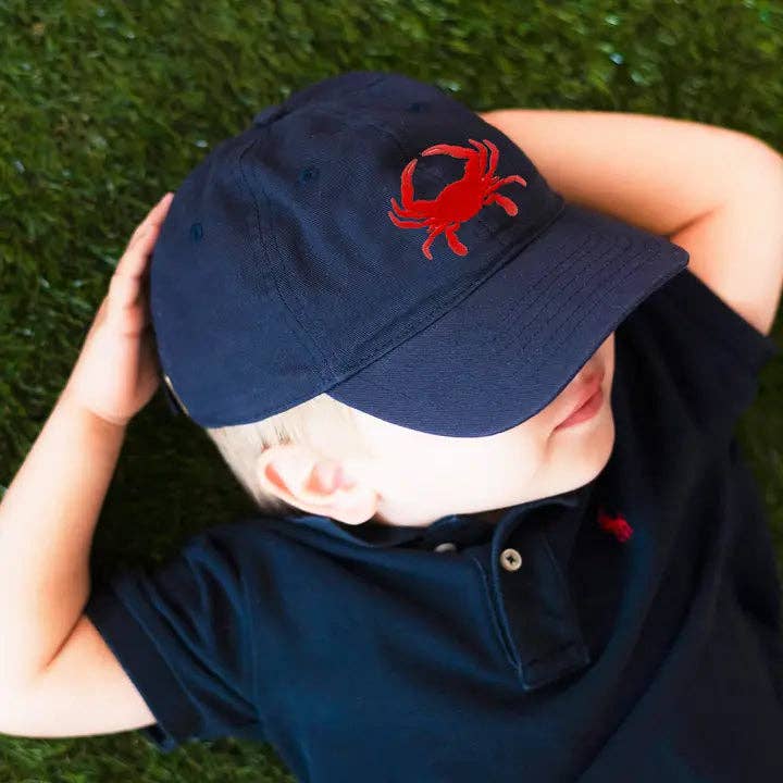 Crab Embroidered Navy Kids