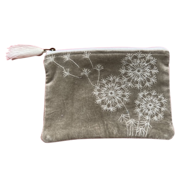 Beige Velvet Embroidered Dandelion Coin Purse