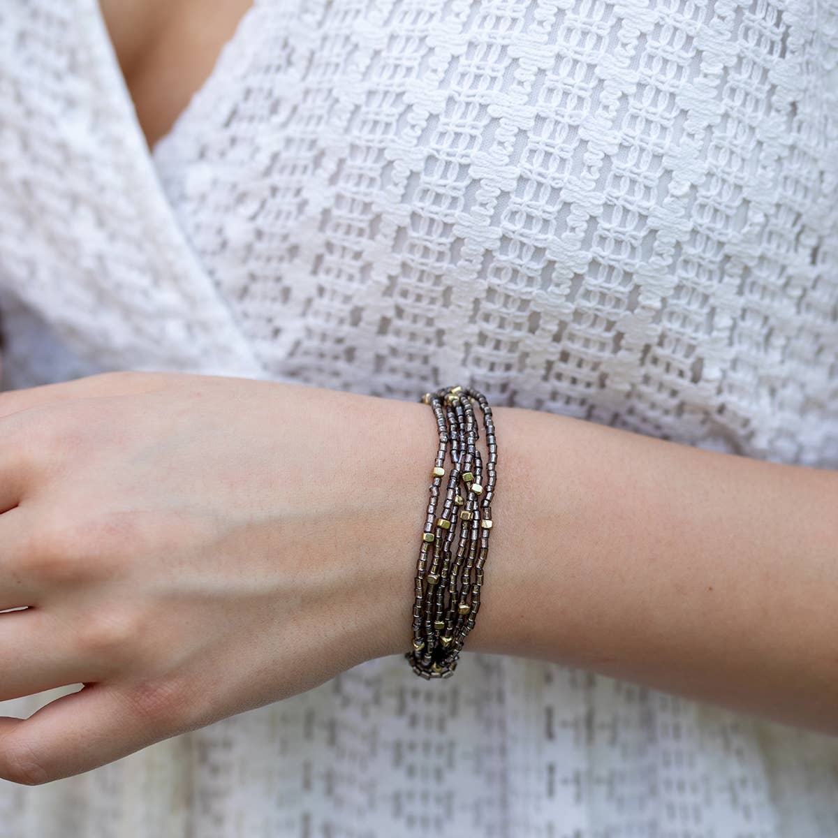 Seedbead Stretchy Bunch Bracelets - Multiple Color Styles: Smoky Silver