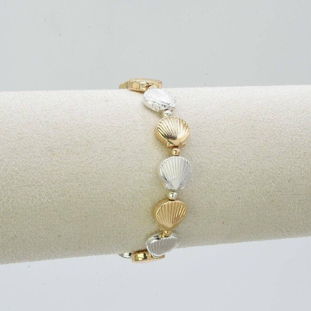 silver and gold shell stretch bracelet