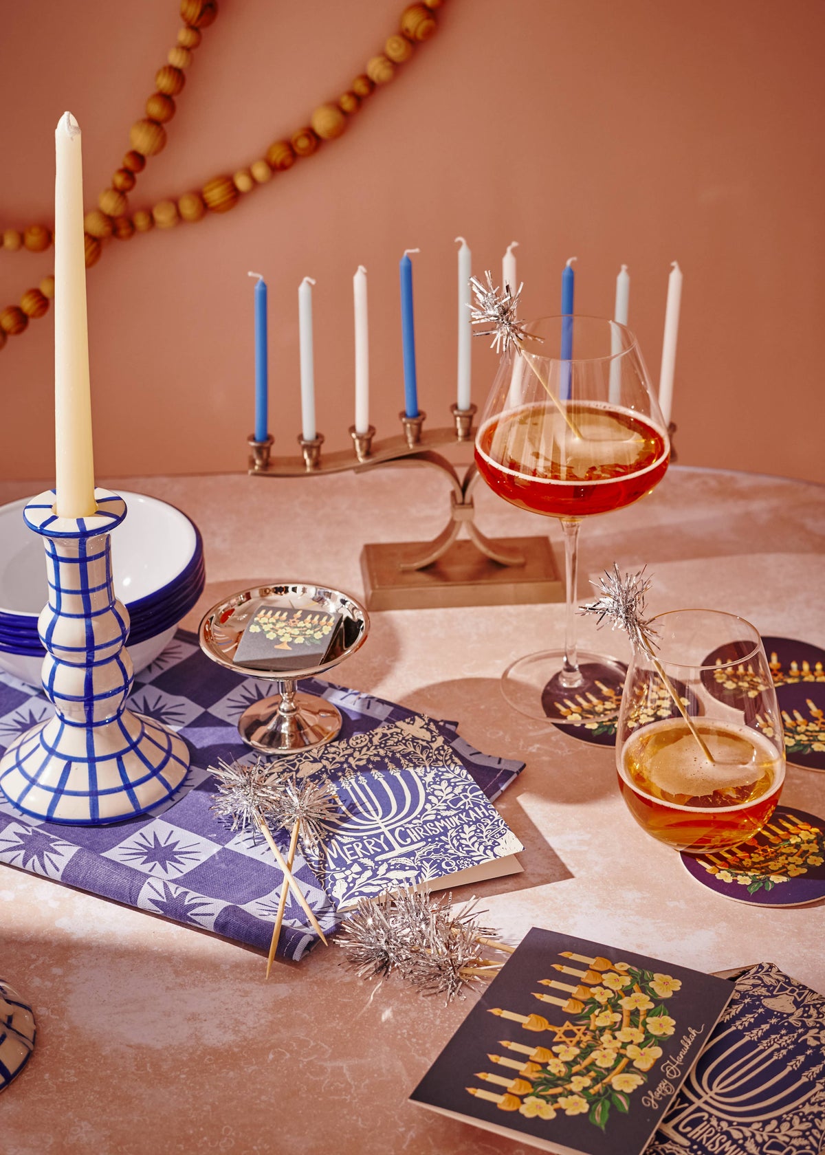 Hanukkah Floral Menorah Coasters - Set of 4