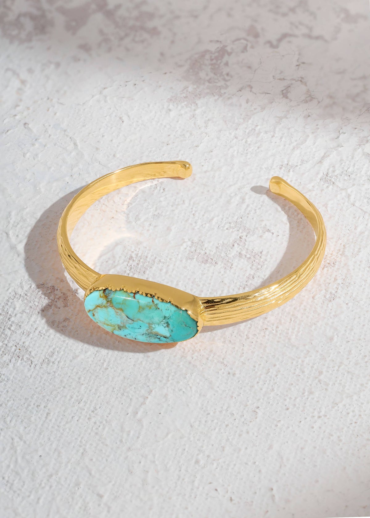 Textured Gold Plated Mohave Turquoise Stone Cuff Bracelet