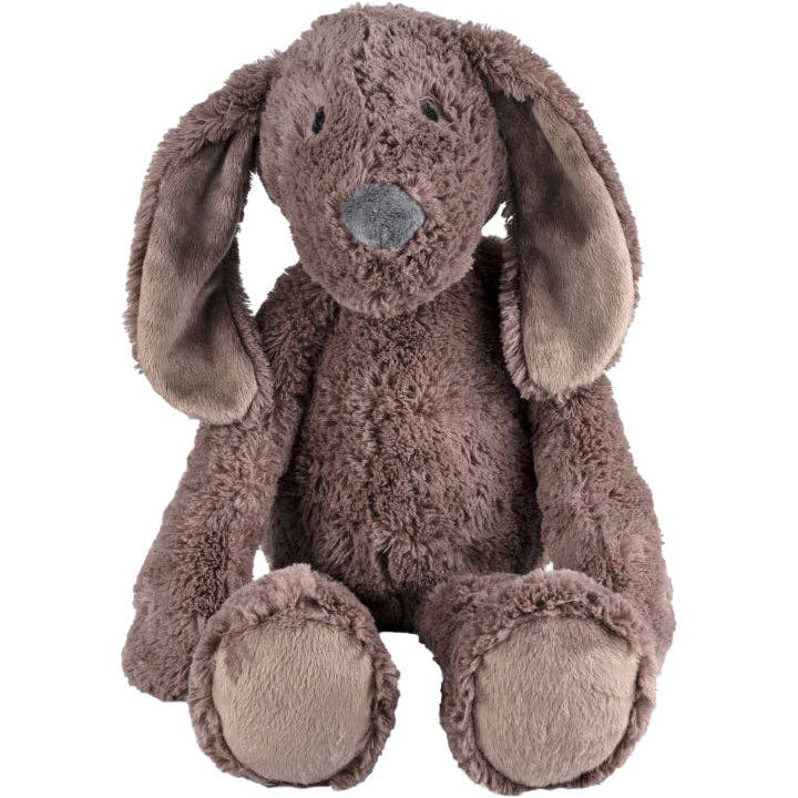 Brown plush dog toy with long ears on a white background