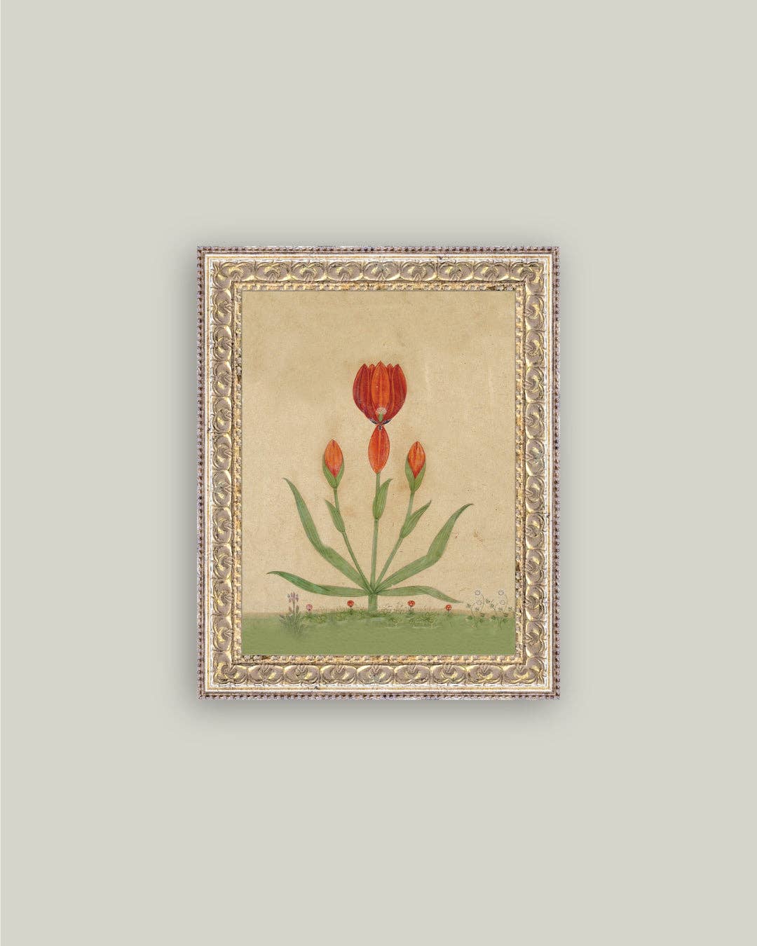 Three Red Tulips Framed Antique Art