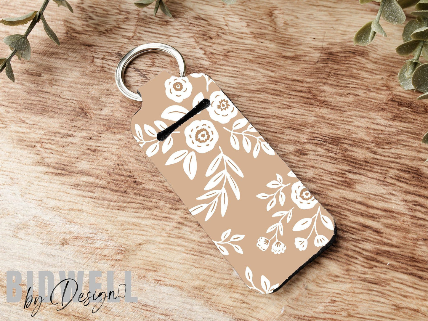 Boho Tan Floral Chapstick Holder Keychain