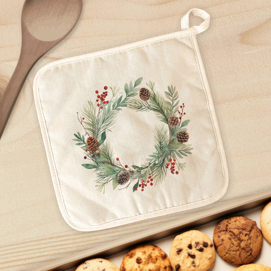 wreath w pine cones potholder