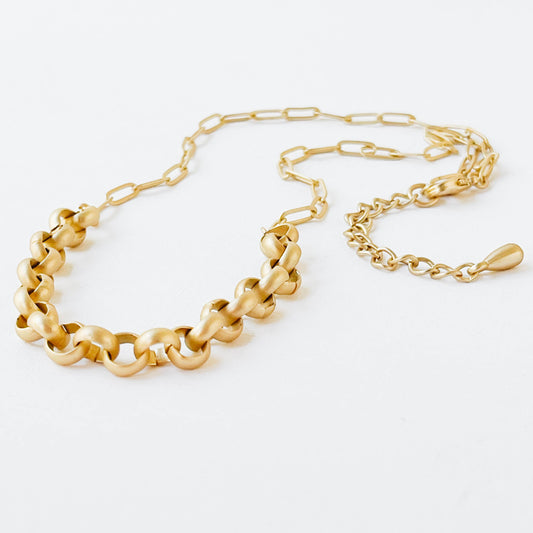 Two Style Gold Paperclip and Rolo Necklace