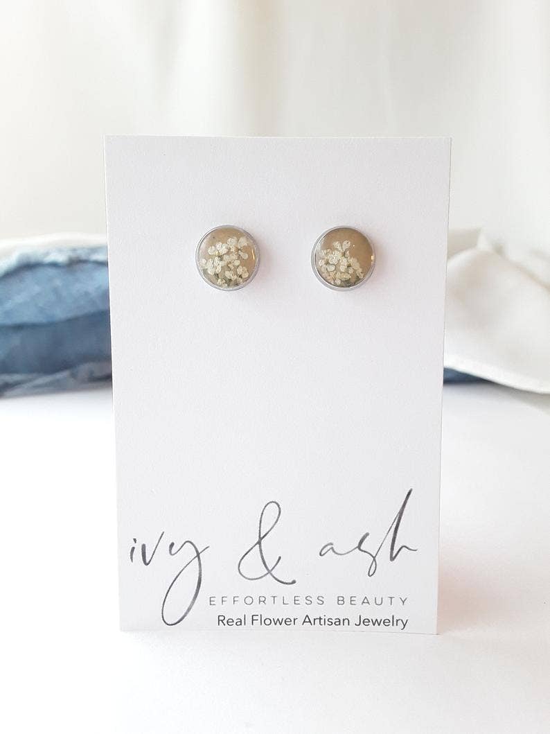 Earth Tone Collection, Real Flower Studs