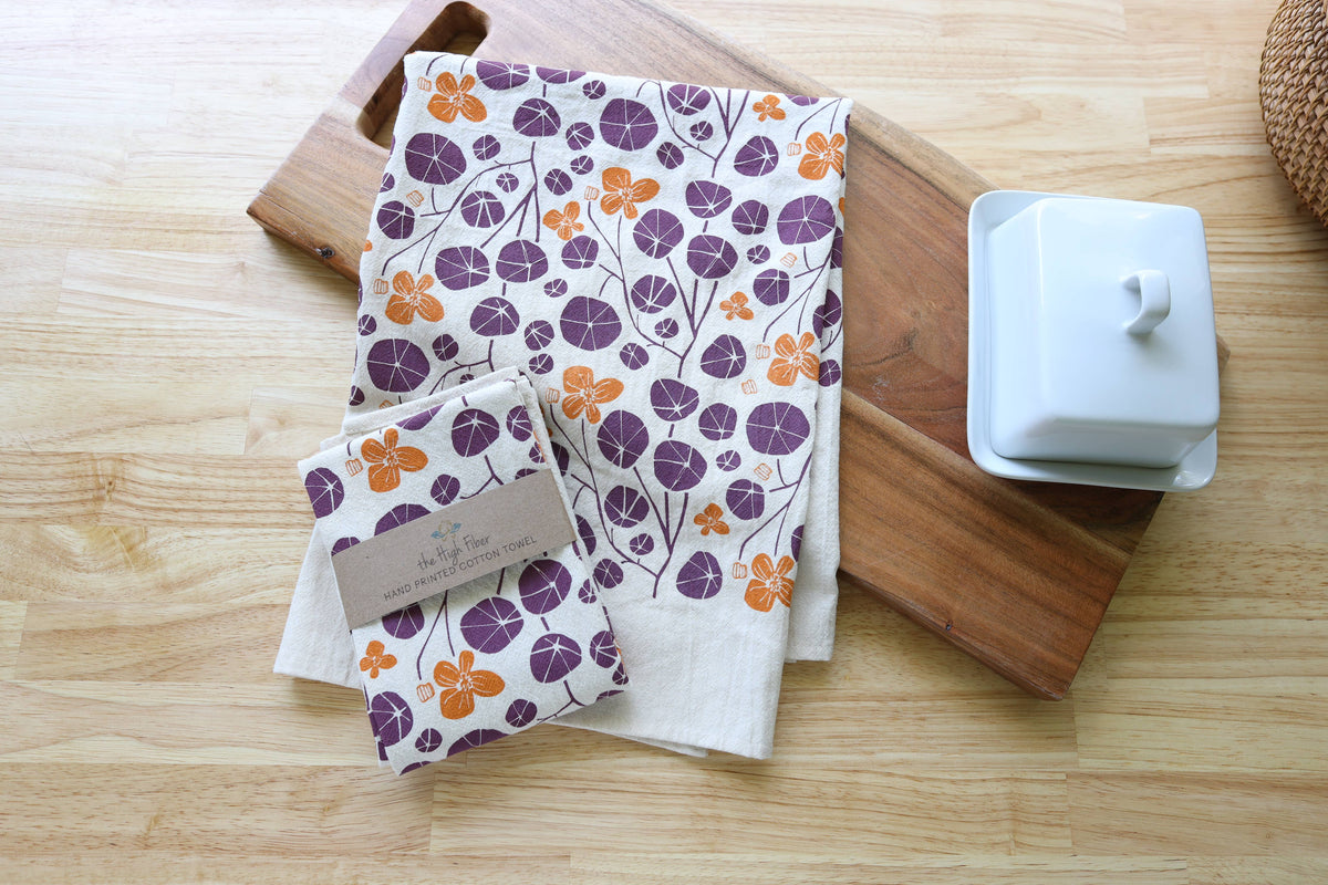 Autumn Floral Nasturtium Kitchen Towel