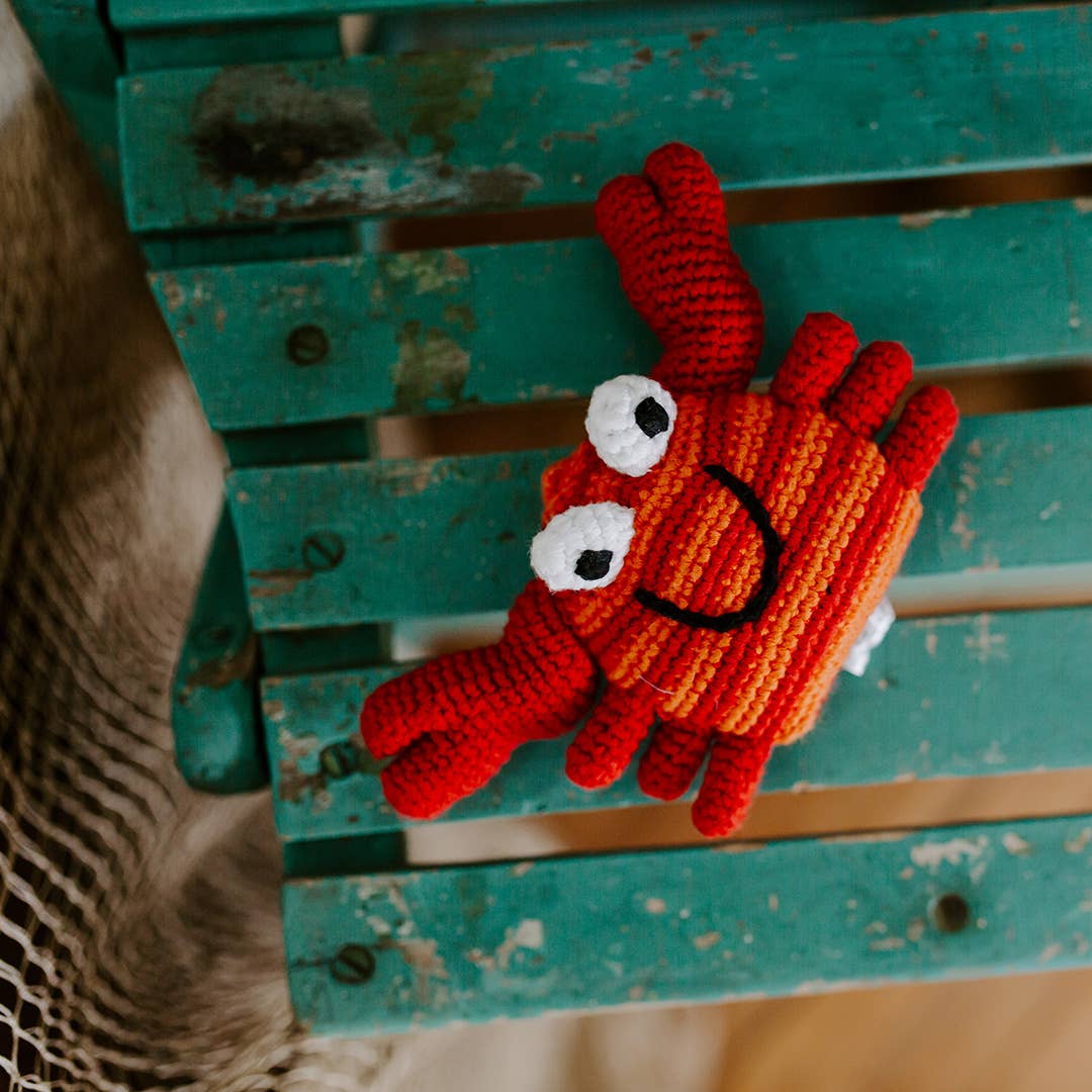 Handcrafted Red Crab Baby Rattle - Organic Cotton Crochet