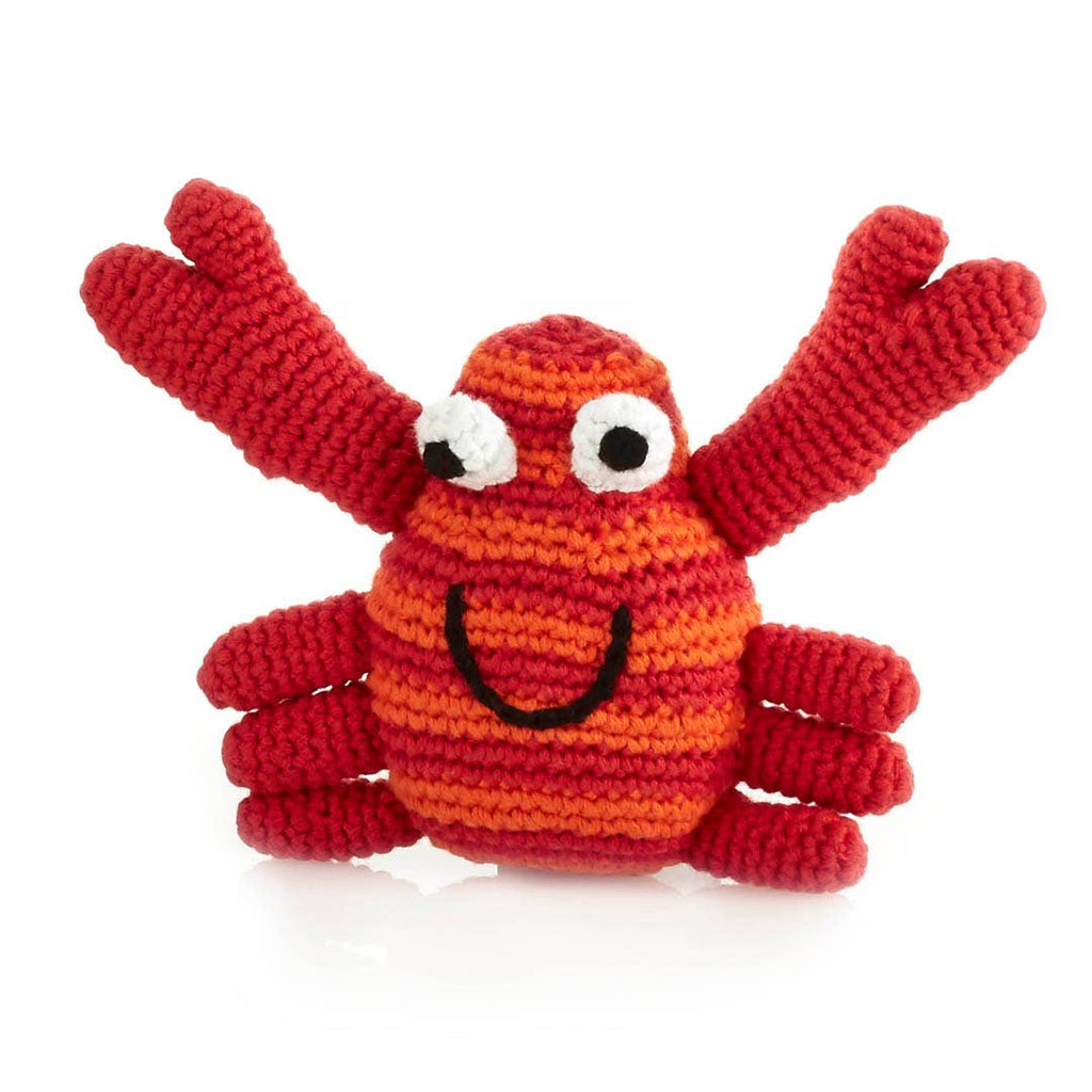 Handcrafted Red Crab Baby Rattle - Organic Cotton Crochet