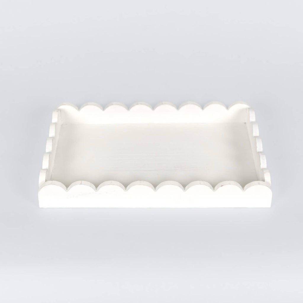 17007 - 13x9x2 wood scallop tray home decor, white