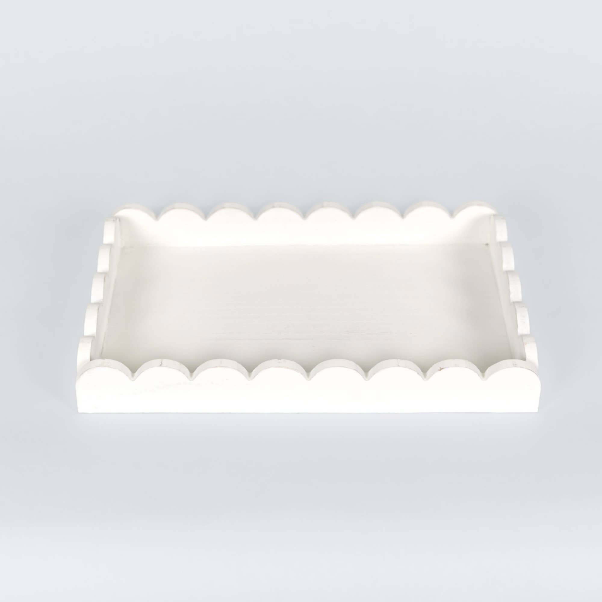 17007 - 13x9x2 wood scallop tray home decor, white
