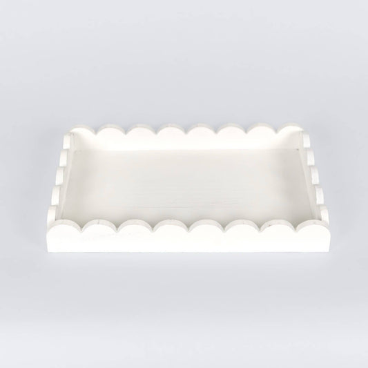 17007 - 13x9x2 wood scallop tray home decor, white