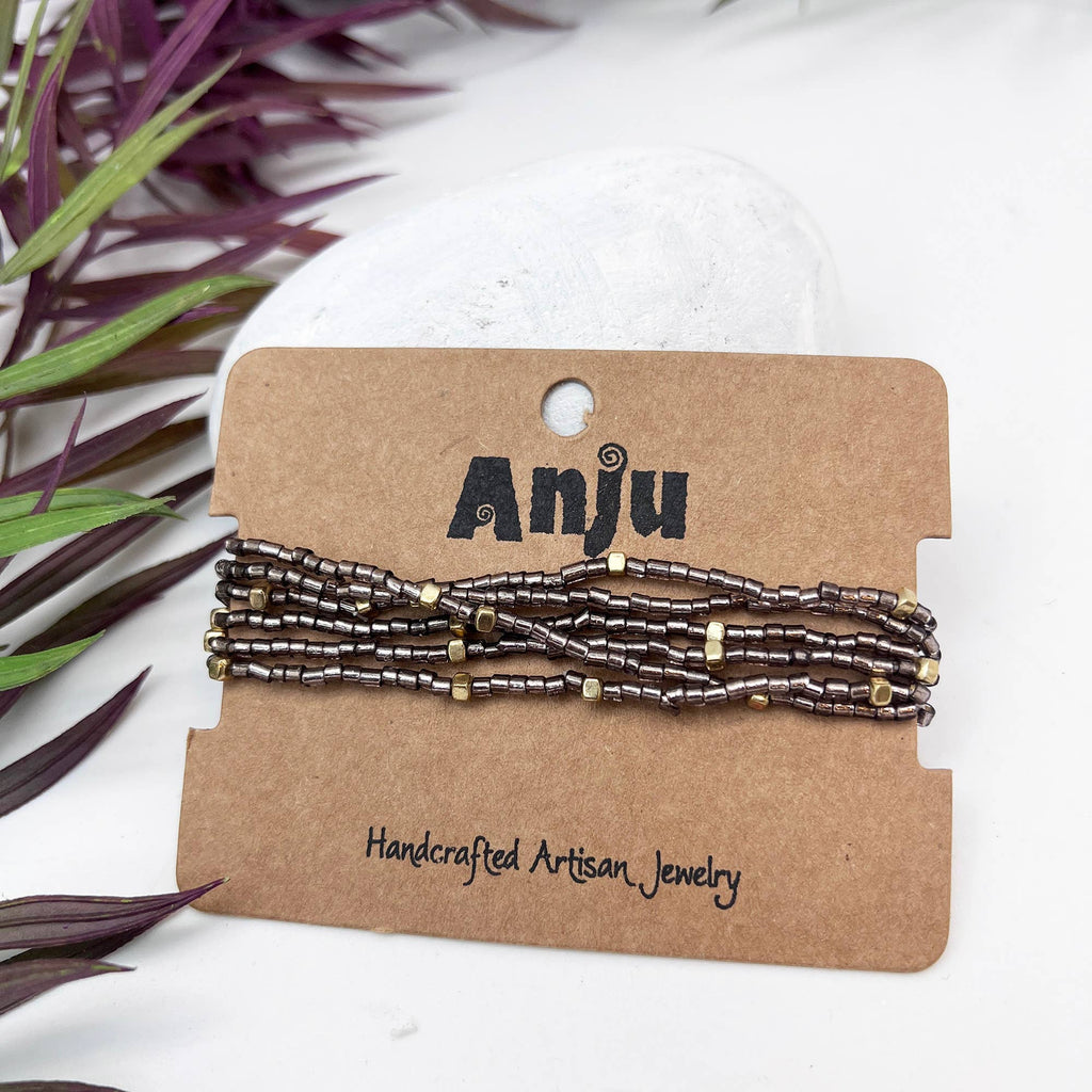 Seedbead Stretchy Bunch Bracelets - Multiple Color Styles: Smoky Silver