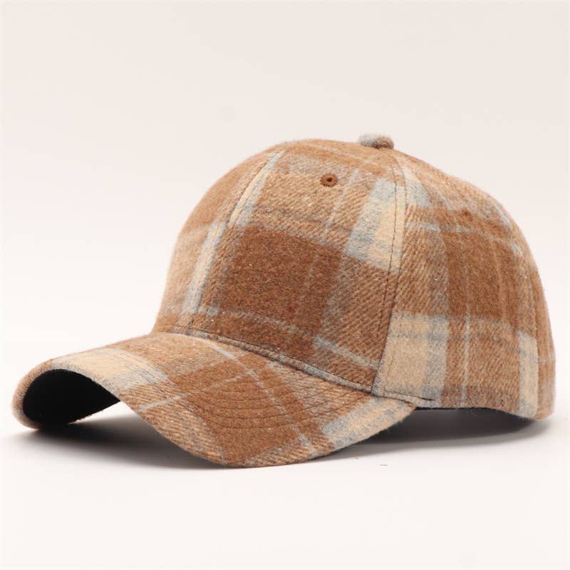 Plaid patterned cap on a white background
