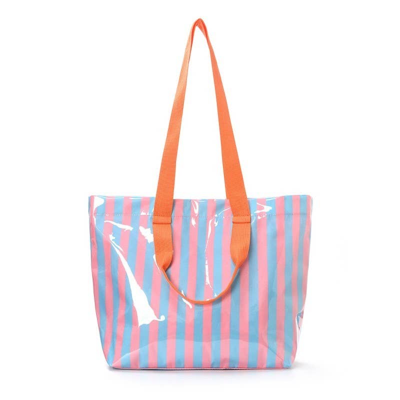 Striped Vinyl Tote Bags with Shoulder Strap