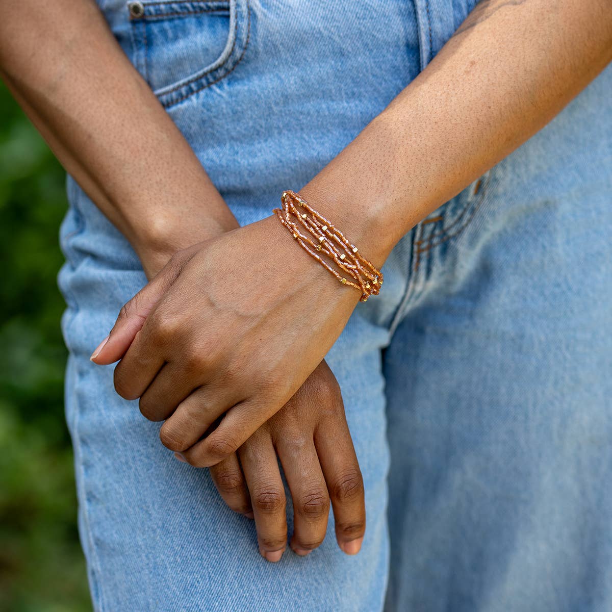 Seedbead Stretchy Bunch Bracelets - Multiple Color Styles: Shimmering Gold