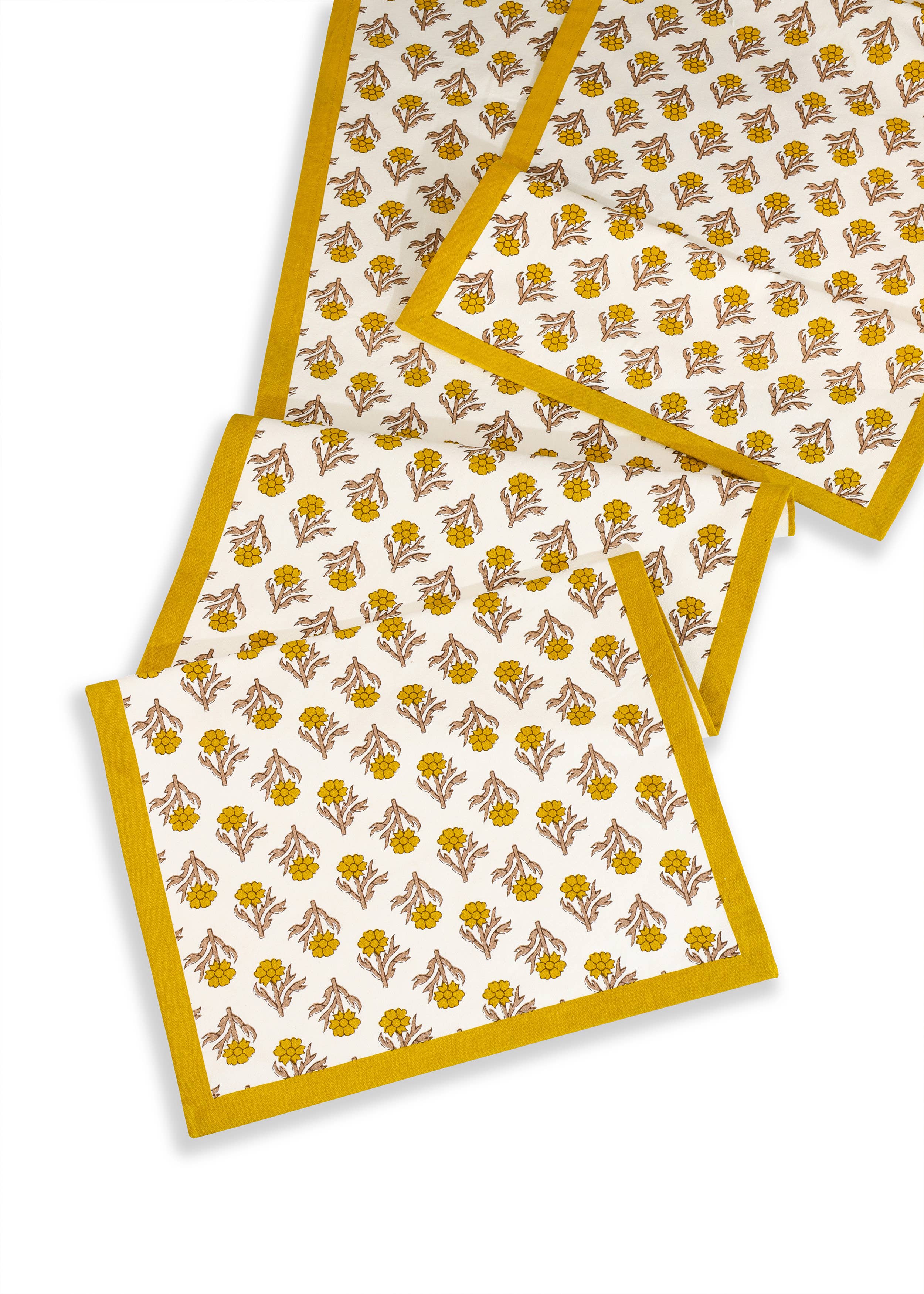 Golden Marigold Block Print Cotton Table Runner