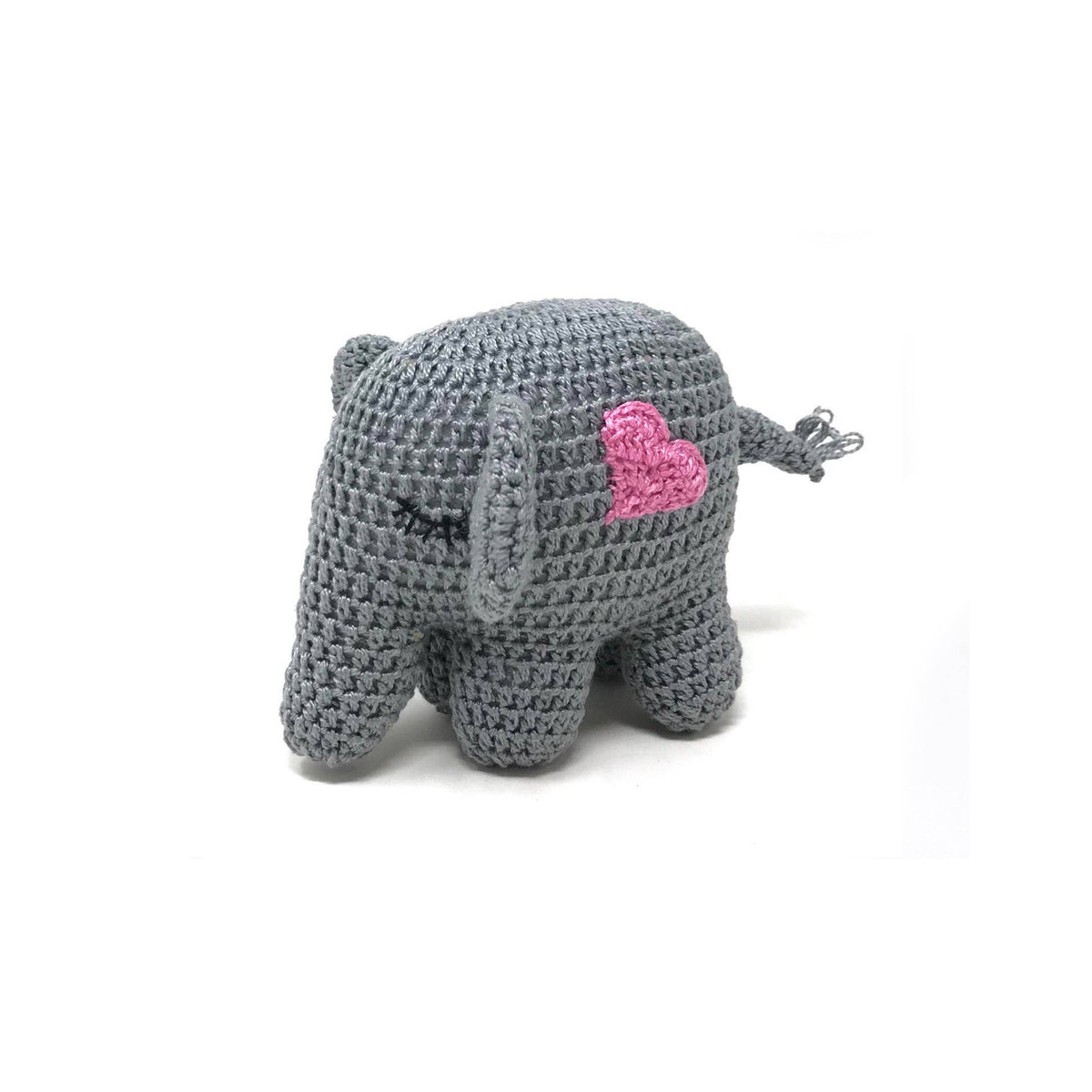Crochet elephant with pink heart