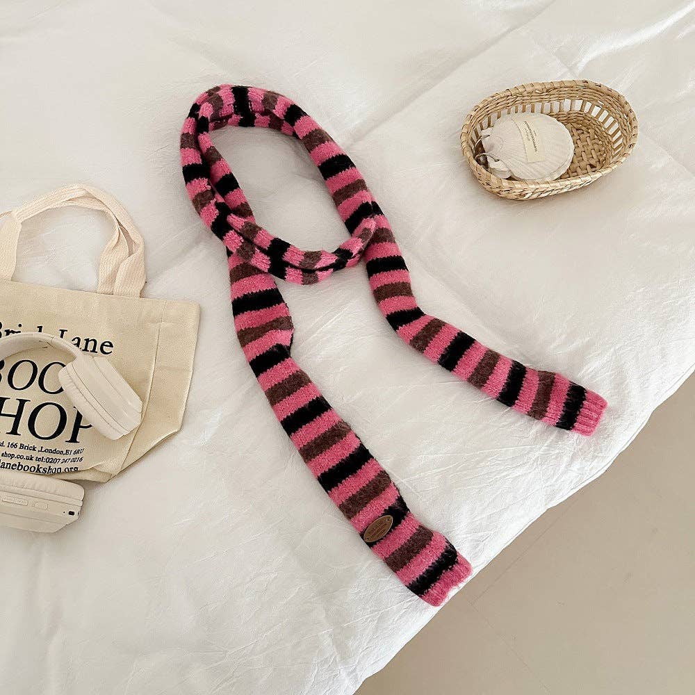 pink striped thin knit scarf 