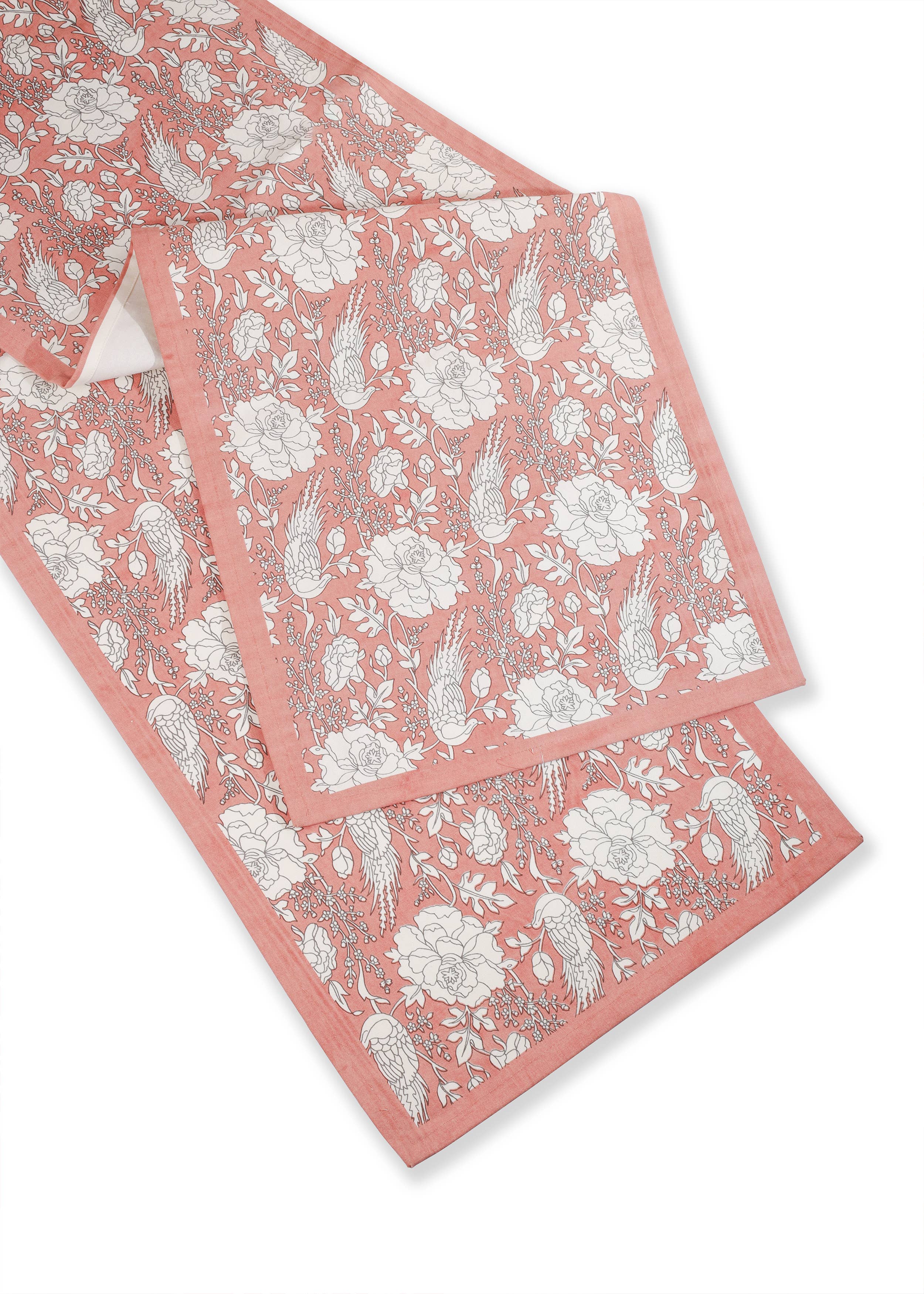 Peach Blossom Block Print Cotton Table Runner