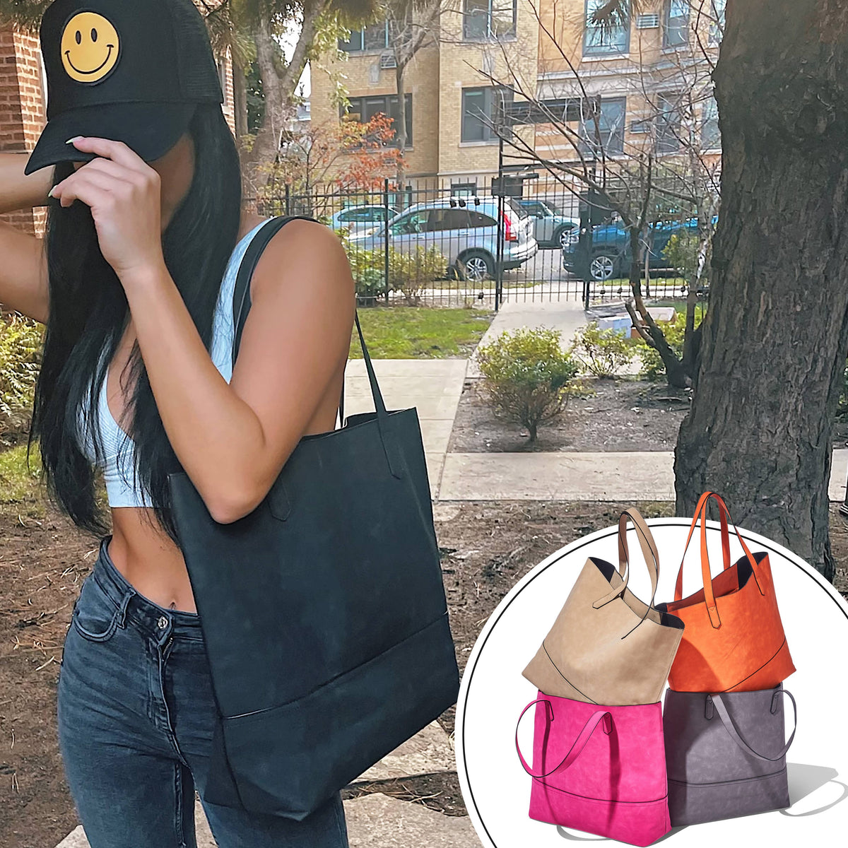 Faux Suede Tote Bag - Multiple Colors