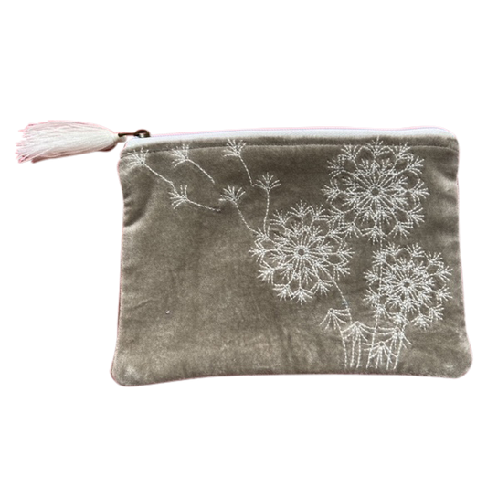 Beige Velvet Embroidered Dandelion Coin Purse