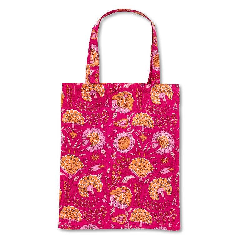 Orange Stamp Flower Simple Tote-Fuschia