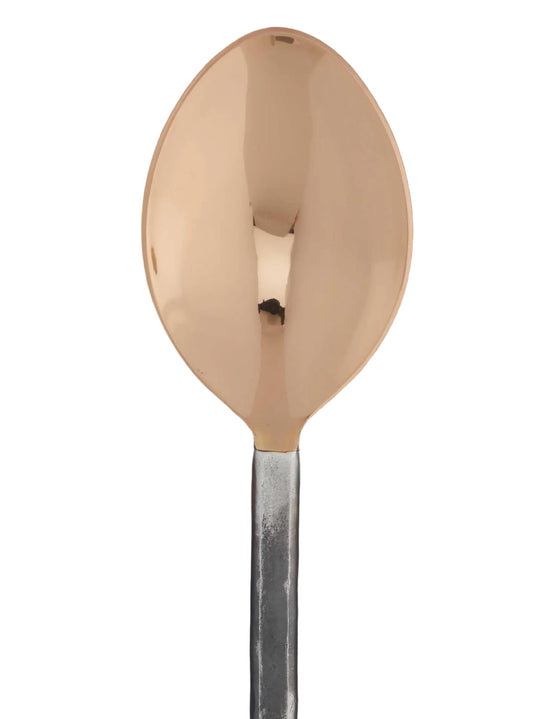 A rose gold and silver metal spoon set in a dark gray hanging card packaging with the brand name 'Tableau' visible at the top.
