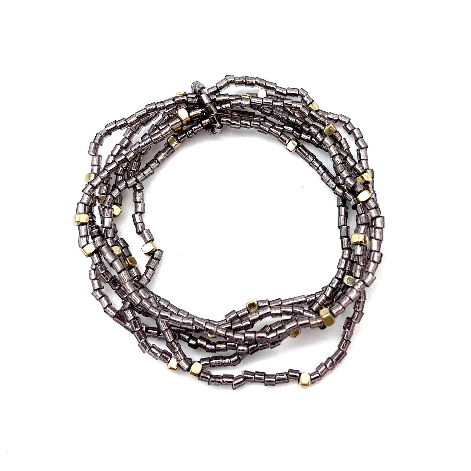 Seedbead Stretchy Bunch Bracelets - Multiple Color Styles: Smoky Silver