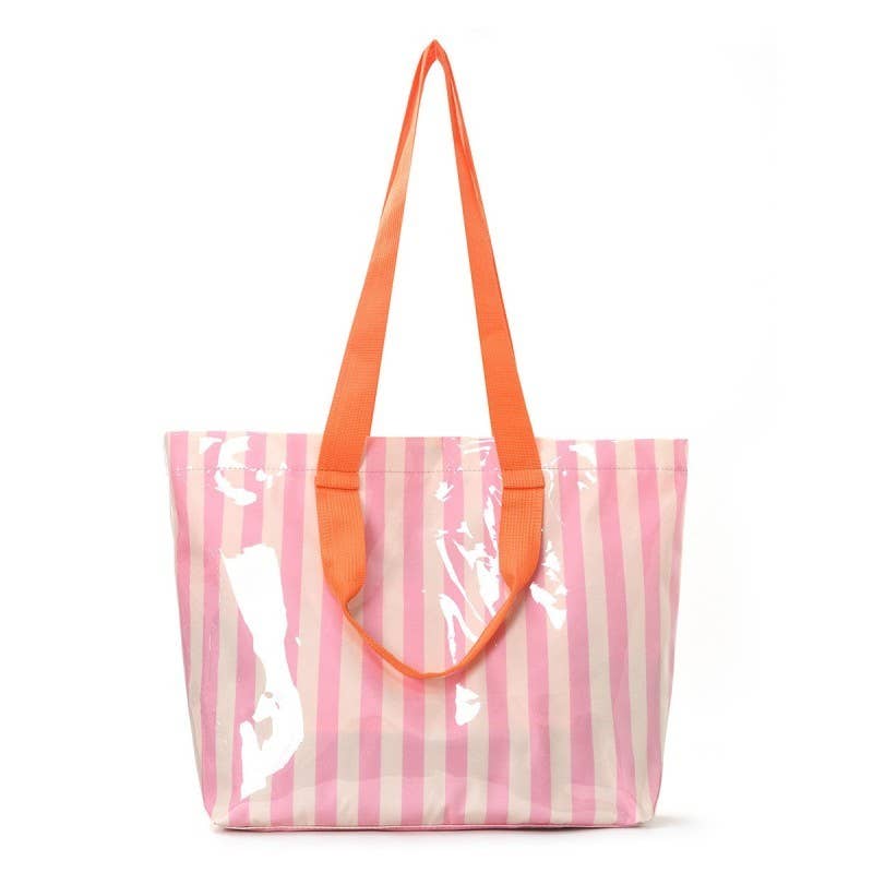 Striped Vinyl Tote Bags with Shoulder Strap