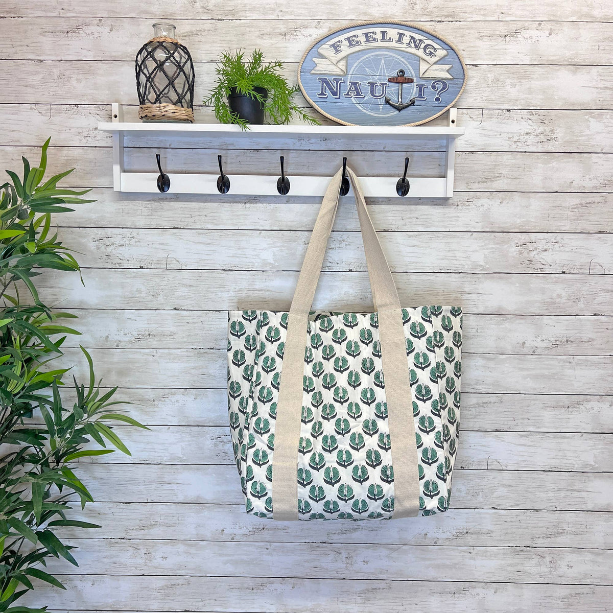 Handcrafted Canvas Bag with Block-Printed Teal Marigold