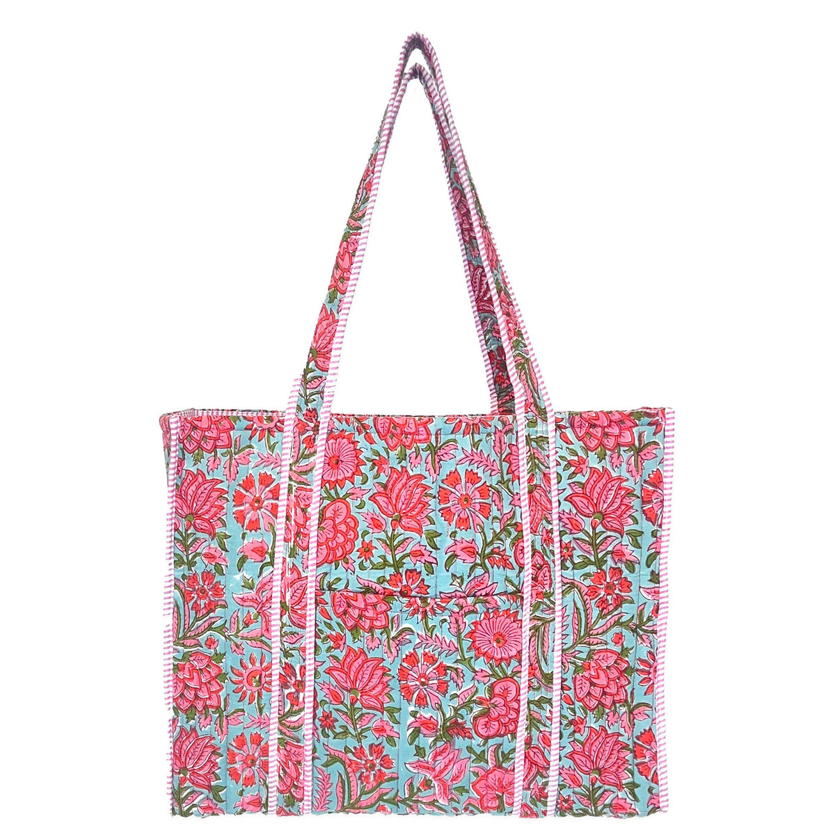 Pink Carnations Quilted Block-Printed Tote