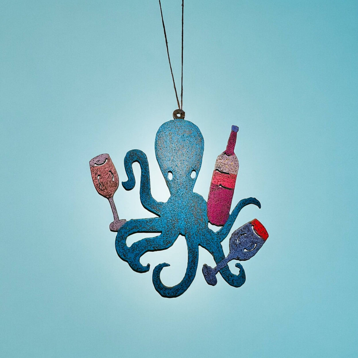 octopus w wine ornament 