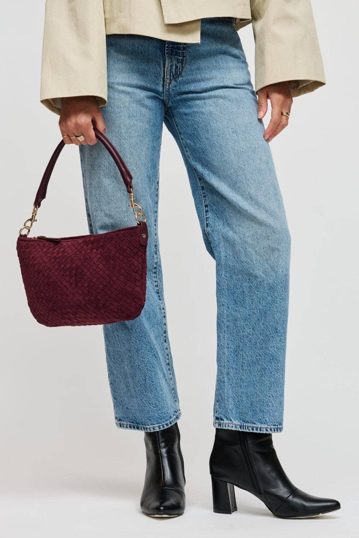Woven-Texture Zip Shoulder Bag