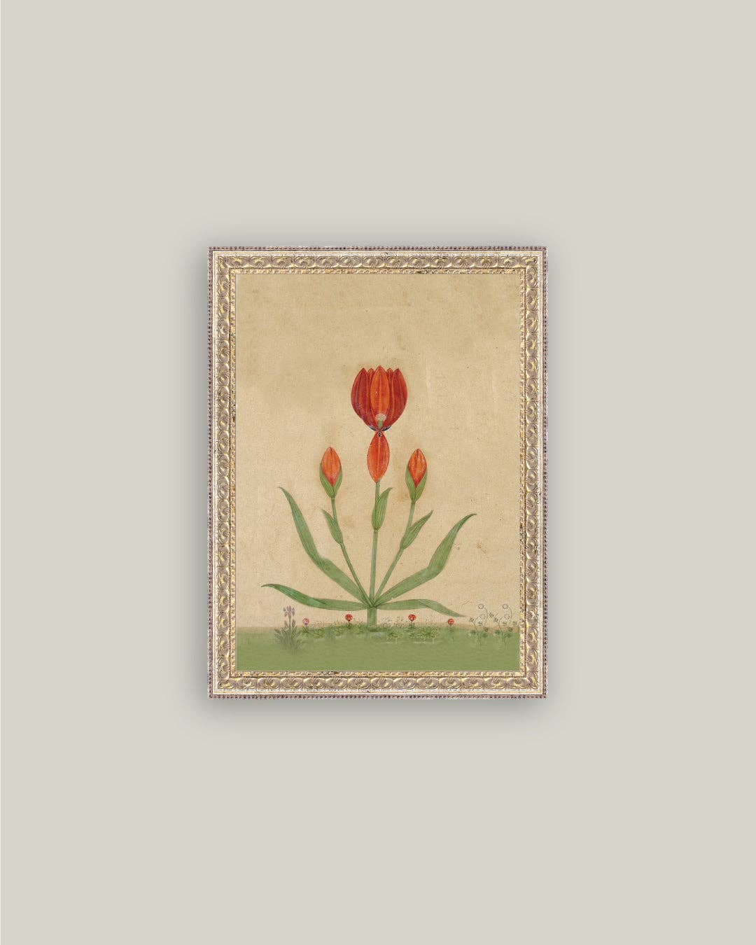 Three Red Tulips Framed Antique Art