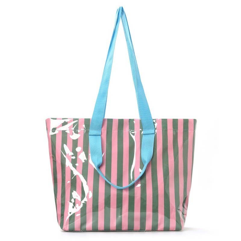 Striped Vinyl Tote Bags with Shoulder Strap