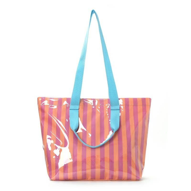 Striped Vinyl Tote Bags with Shoulder Strap