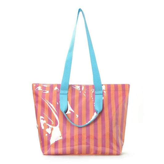 Striped Vinyl Tote Bags with Shoulder Strap