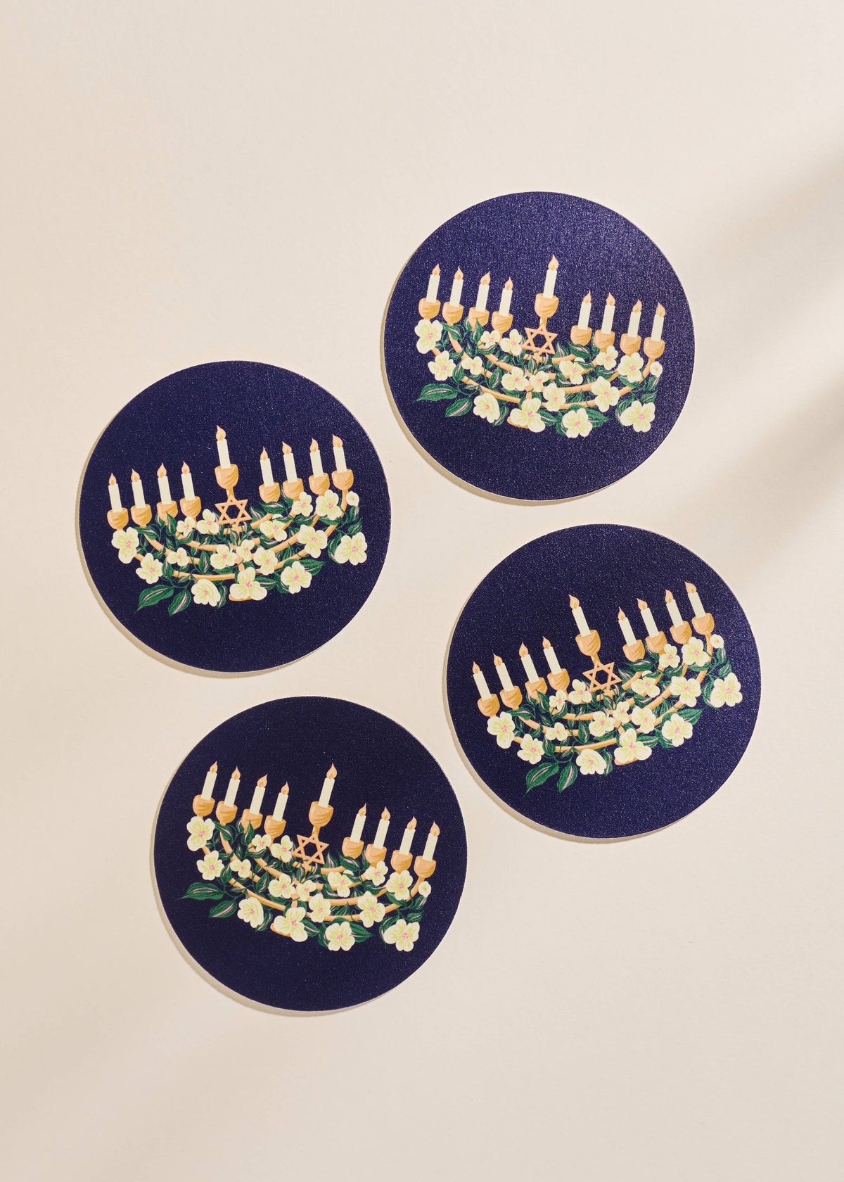 Hanukkah Floral Menorah Coasters - Set of 4