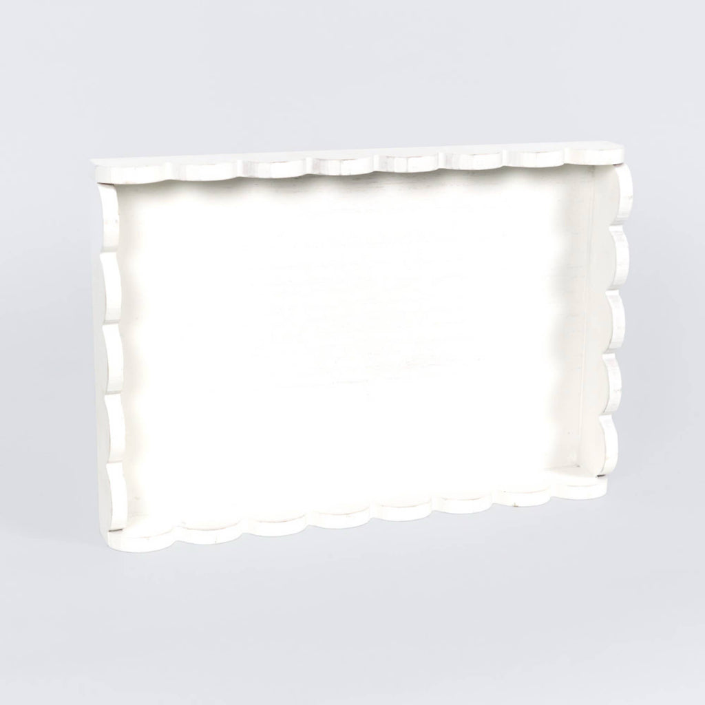 17007 - 13x9x2 wood scallop tray home decor, white