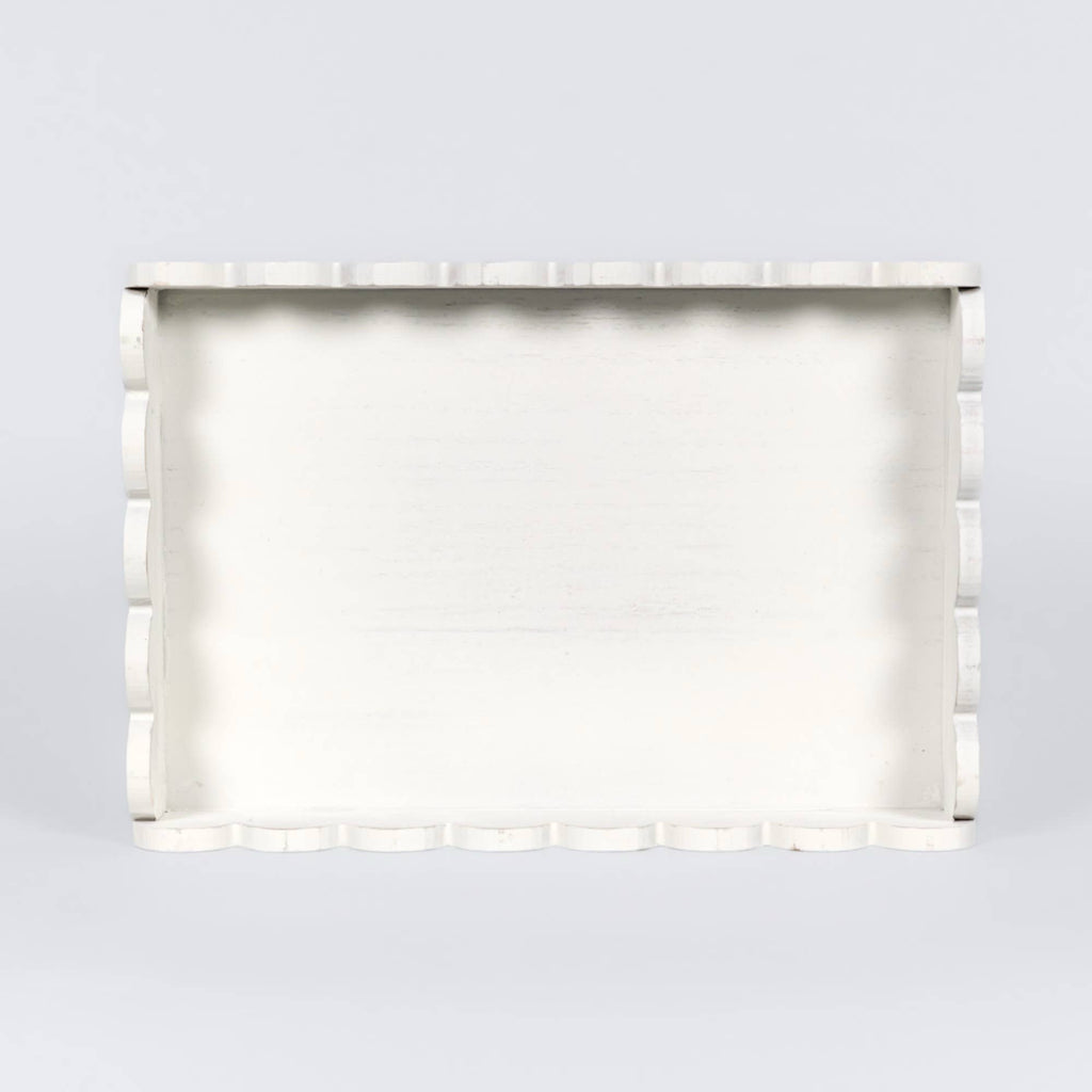 17007 - 13x9x2 wood scallop tray home decor, white