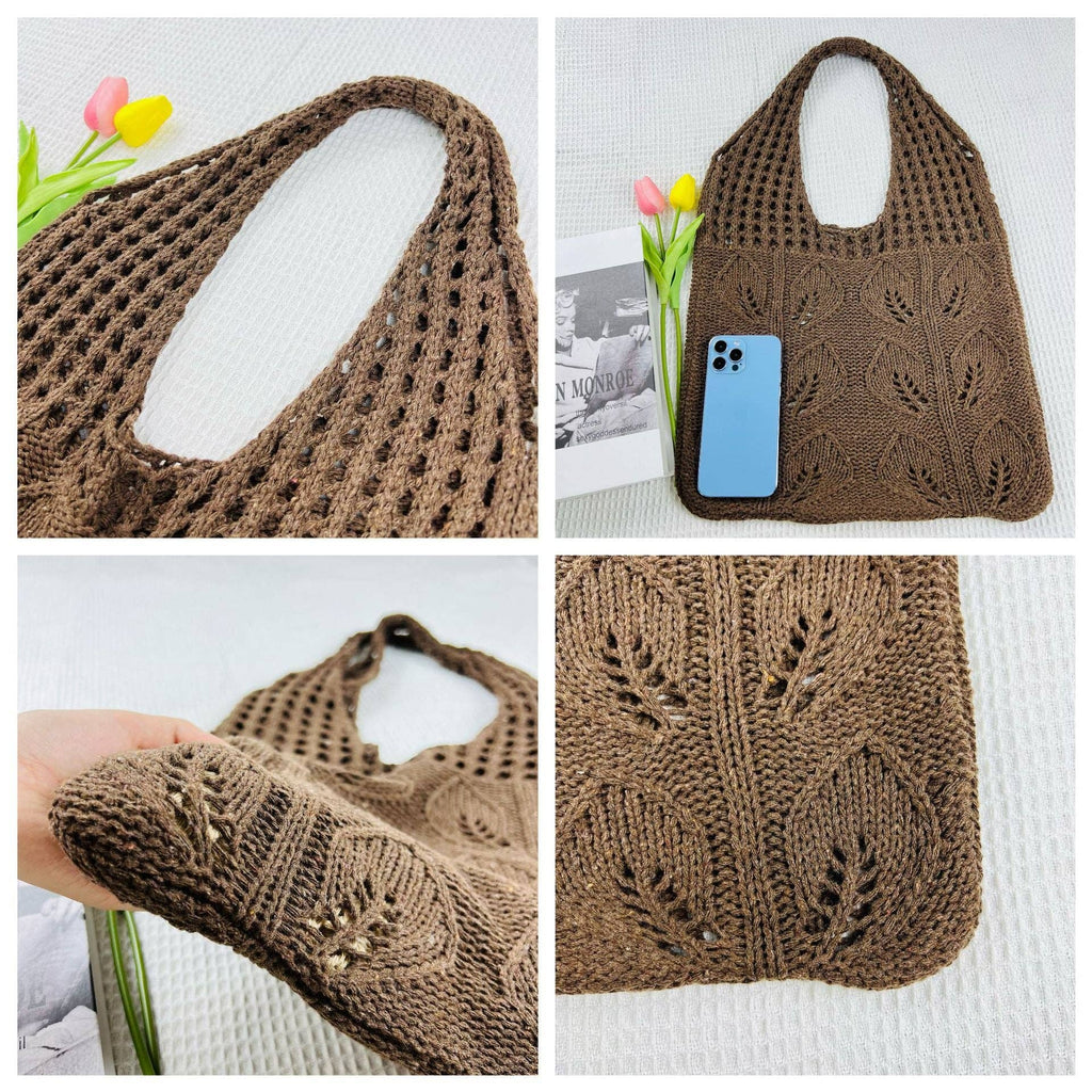 Solid Color Hollow Out Knit Shoulder Tote Bag DPB1606