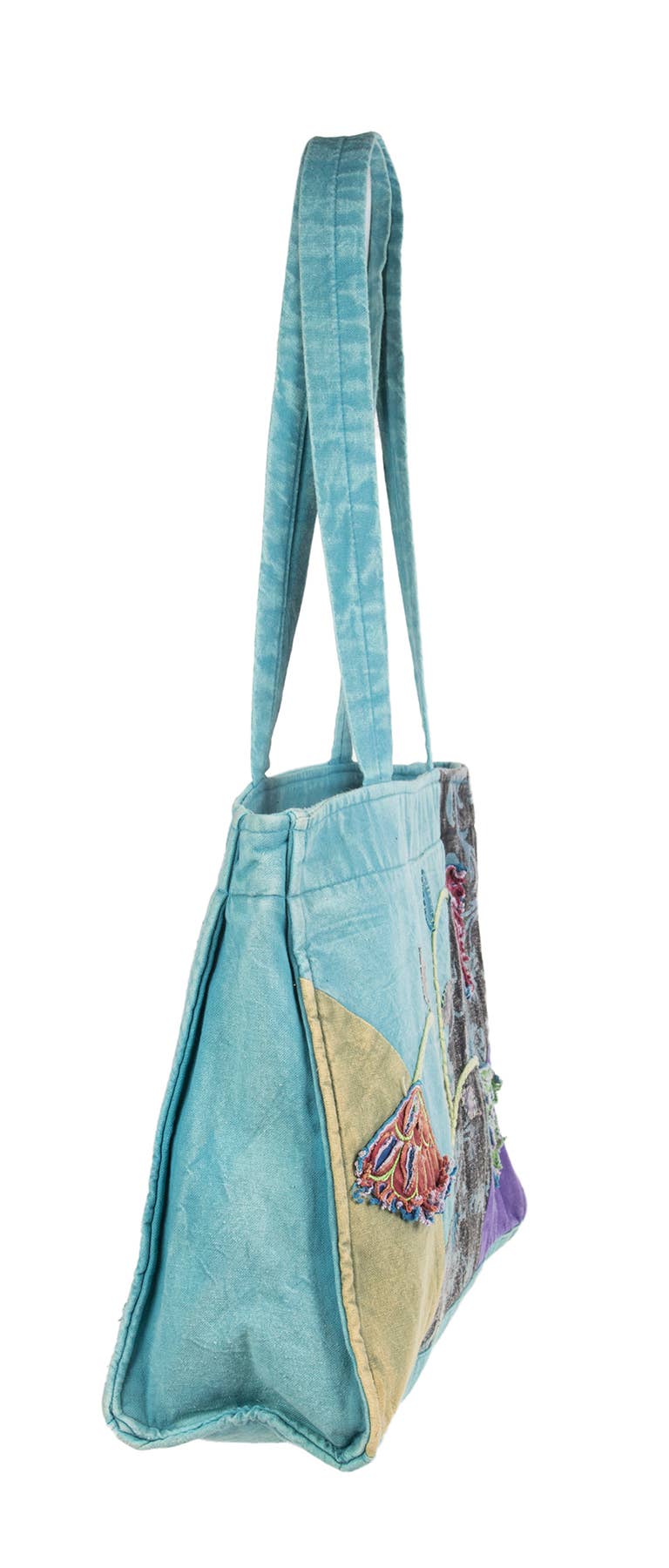 Large Embroidered Tote Bag with Embroidered Flower Design