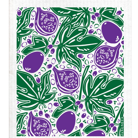 swedish dishtowel with figs and green leaves