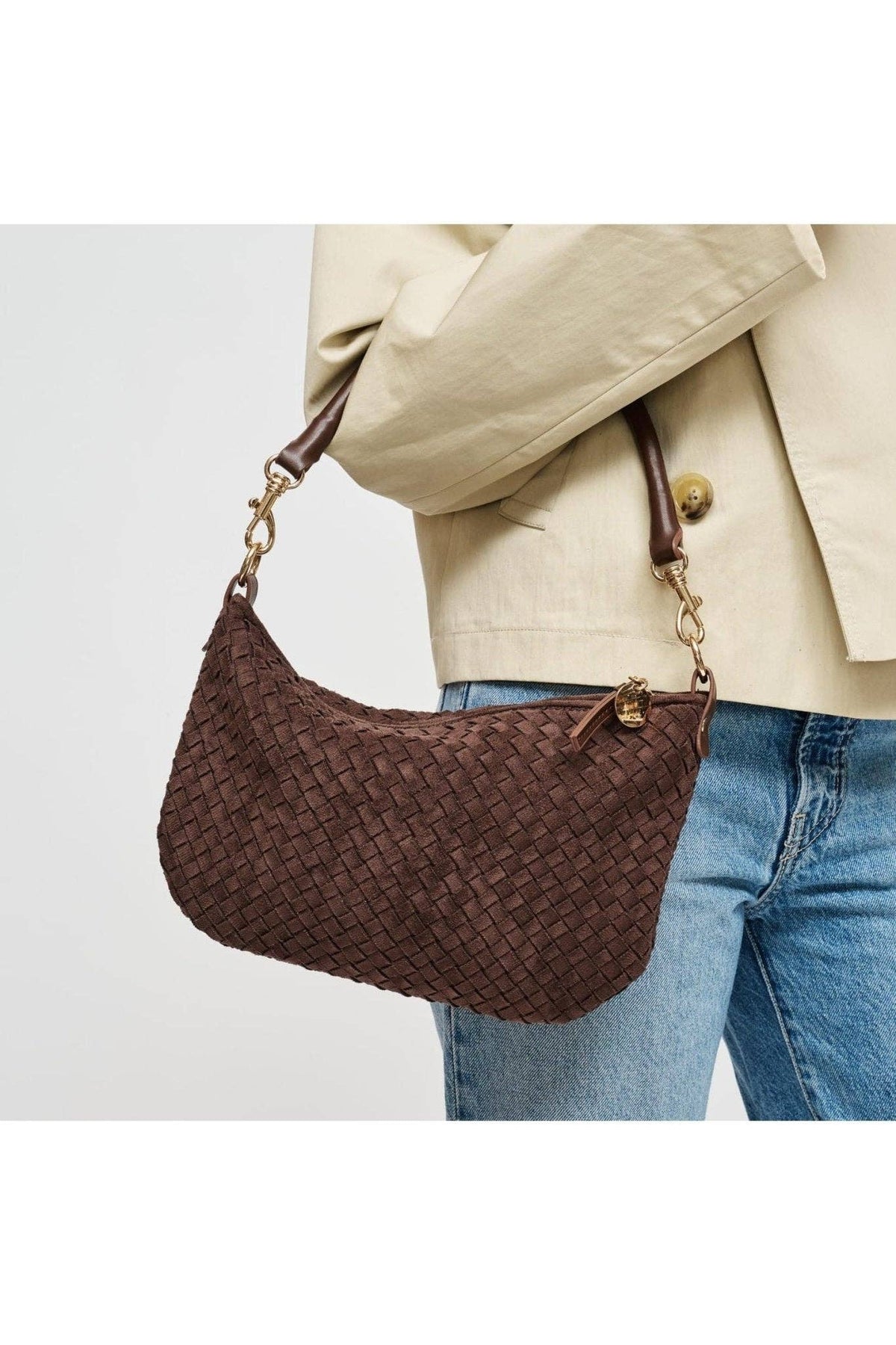 Woven-Texture Zip Shoulder Bag
