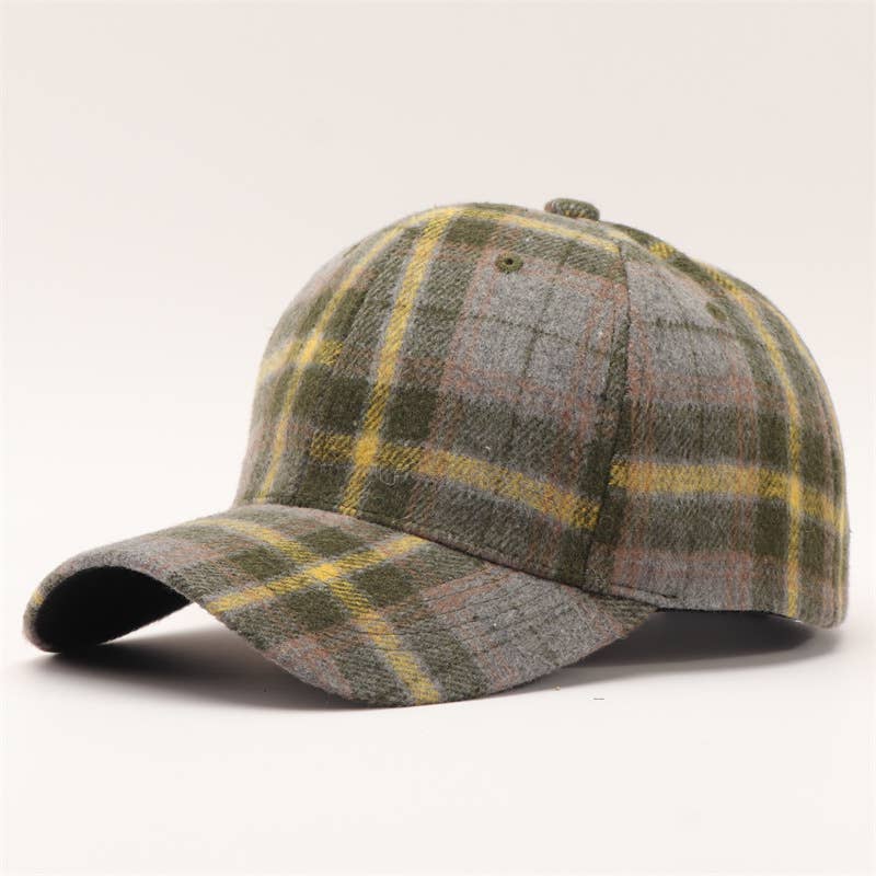 Vintage Plaid Brushed Baseball Cap - Multiple Colors